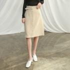 Button-front Belted Midi Skirt