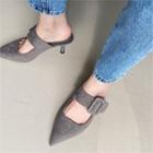 Belted Pointy Suedette Mules