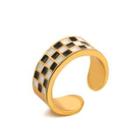 Checker Alloy Open Ring 01 - Black & White & Gold - One Size