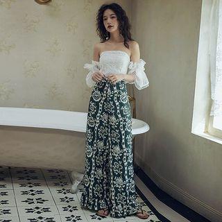Off-shoulder Top / Printed Wide Leg Pants