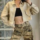 Lettering Cropped Button-up Jacket