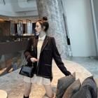 Pinstriped Blazer / Lace Panel Mini Shirtdress