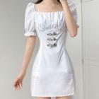 Puff-sleeve Embellished Mini Dress