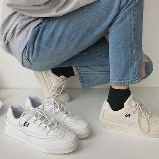Faux Leather Number Platform Sneakers