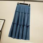 Frill Trim Denim A-line Midi Skirt
