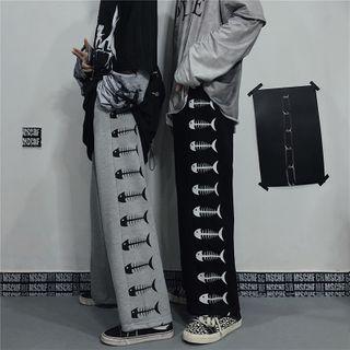 Graphic Print Wide-leg Sweatpants