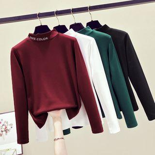 Long-sleeve Letter Mock-neck Top