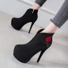 Embroidered High-heel Ankle Boots