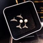 925 Sterling Silver Faux Pearl Dolphin Tail Ear Stud
