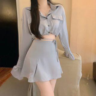 Tie-waist Crop Shirt / Mini A-line Skirt