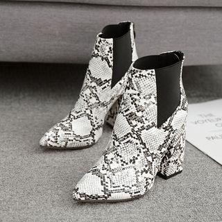 Leopard Print Chunky Heel Pointed Short Boots