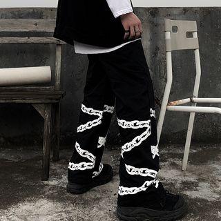 Chain Print Straight-cut Pants