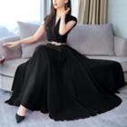 Cap-sleeve Chiffon A-line Midi Dress