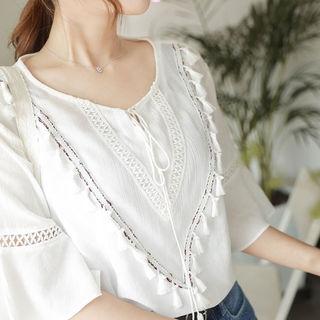 V-neck Tasseled Blouse
