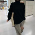 Long-sleeve Cut-out Plain Knit Sweater