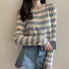Long-sleeve Striped Loose Fit Knit Crop Top