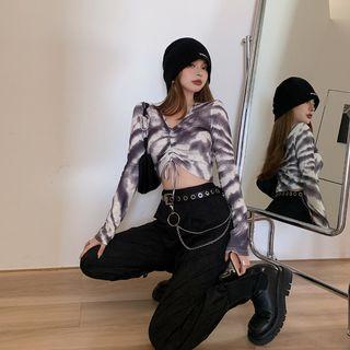 V Neck Pleated Long-sleeve Top / High Waist Wide Leg Pants