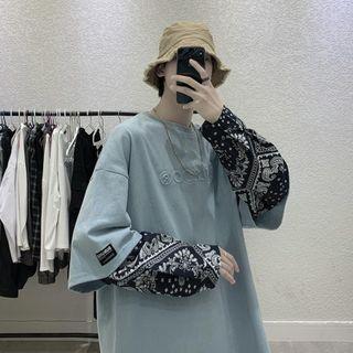 Mock Two-piece Paisley Panel T-shirt