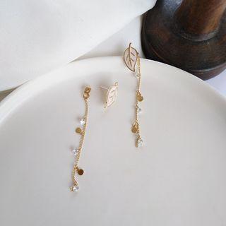 Glaze Leaf Dangle Earring 1 Pair - S925silver Earrings - One Size