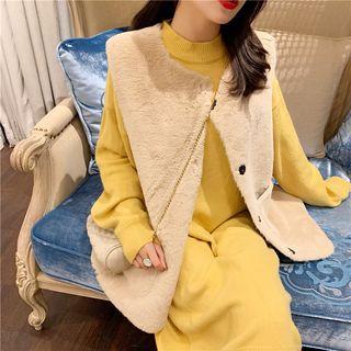 Loose-fit Vest / Plain Long-sleeve Knit Dress