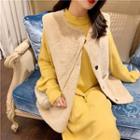 Loose-fit Vest / Plain Long-sleeve Knit Dress