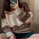 Pattern Color Block Knit Sweater