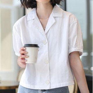 Short-sleeve Notch Lapel Blouse