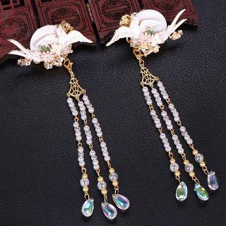 Wedding Shell Bird & Flower Faux Crystal Fringed Hair Clip 1pc - Gz063 - One Size
