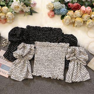 Bell-sleeve Off-shoulder Lettering Blouse