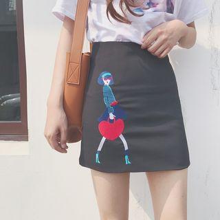 Embroidered Chiffon Pencil Skirt