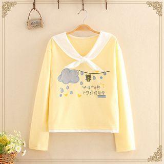 Lapel Bear Embroidered Mock Two Piece Hoodie Yellow - One Size