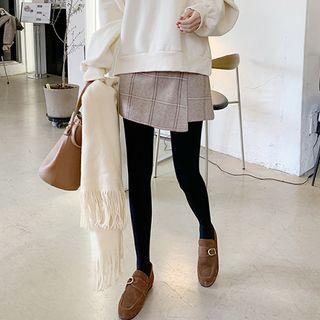 Inset Shorts Plaid Miniskirt Beige - One Size