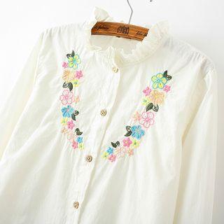 Embroidered Frill Trim Blouse
