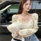Floral Lace Cropped Blouse White - One Size