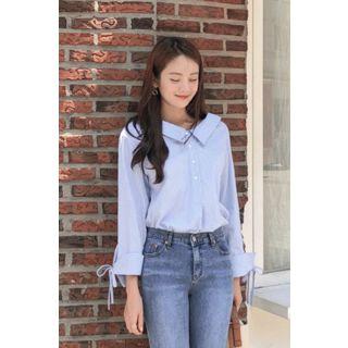 Chelsea-collar Tie-cuff Stripe Shirt