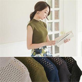 Mock-neck Cap-sleeve Knit Top