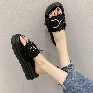 Rhinestone Buckle Platform Slide Sandals