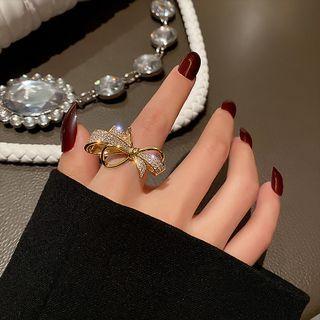 Rhinestone Ribbon Ring Gold - One Size