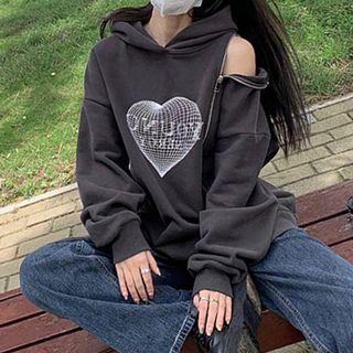Zip-up Heart Print Hoodie