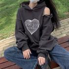 Zip-up Heart Print Hoodie