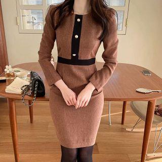 Piped Button-detail H-line Dress