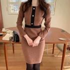 Piped Button-detail H-line Dress