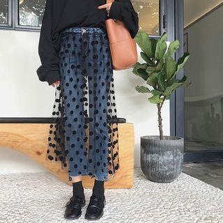 Mesh Overlay Straight Cut Jeans