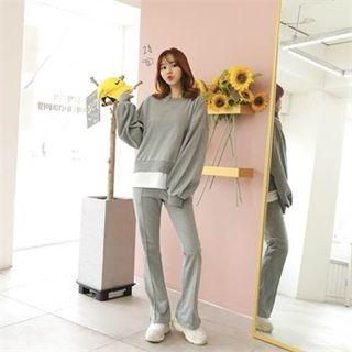 Set: Layer-hem Sweatshirt + Slit-hem Sweatpants