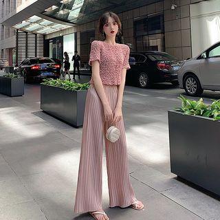 Textured Crop Top / Pleated Wide-leg Pants
