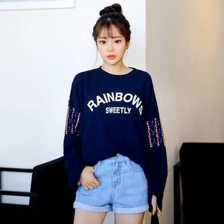 Long-sleeve Patterned-panel Printed T-shirt