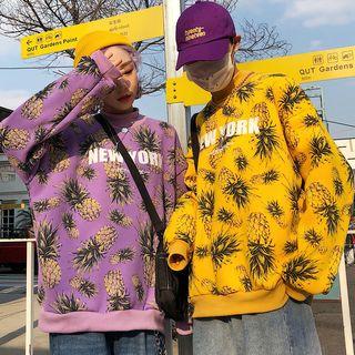 Couple Matching Pineapple Print Lettering Sweatshirt