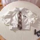 Short-sleeve Neck Tie Shirt White - One Size