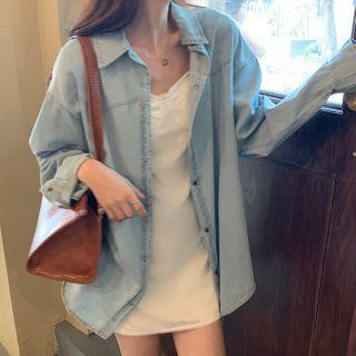 Spaghetti Strap Mini Sheath Dress / Denim Shirt Jacket