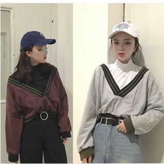 Contrast-trim Sweatshirt / Long-sleeve Mock-neck Top